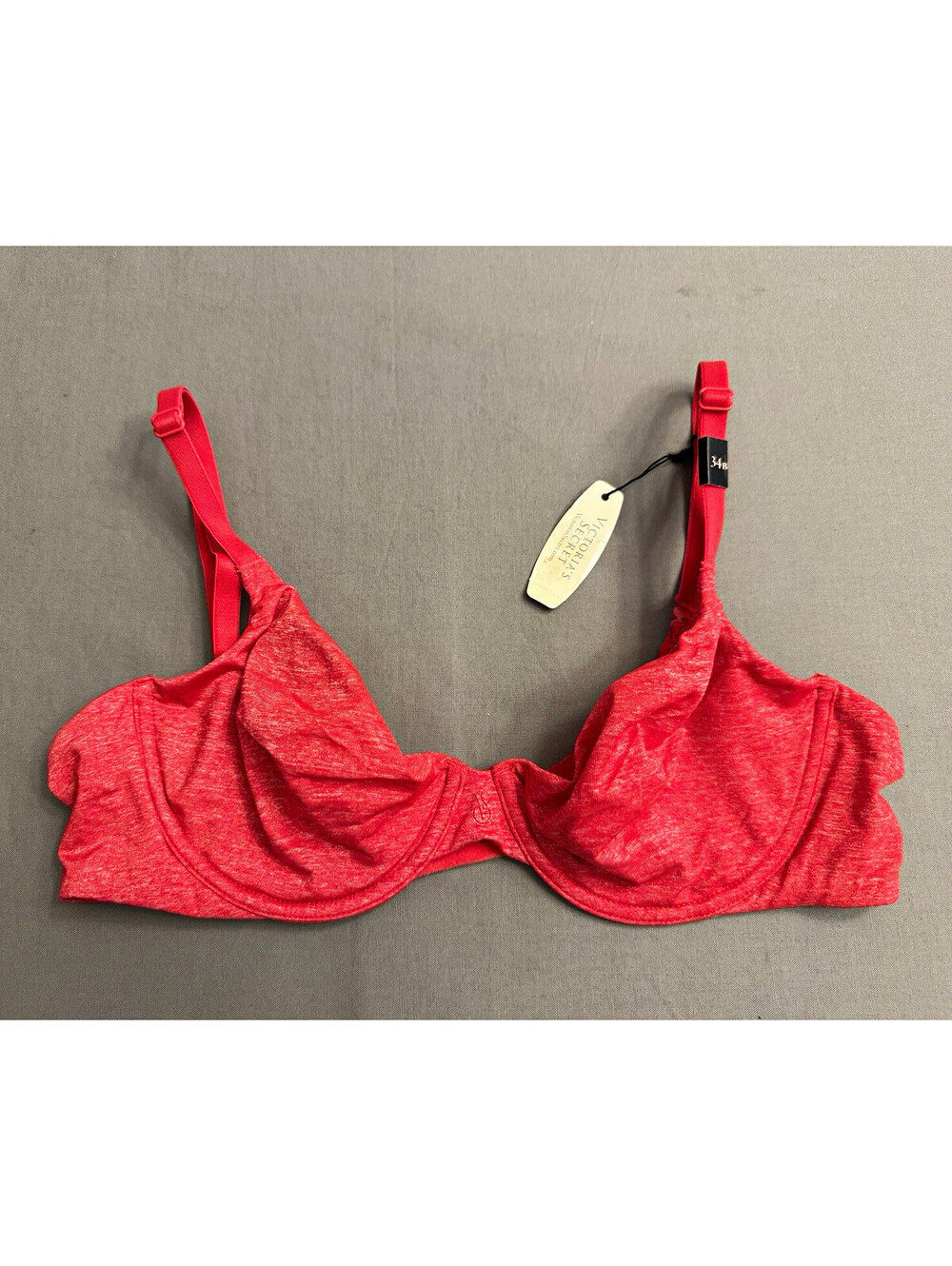 Victoria's Secret 34B Red Solid Unlined Demi Underwire Bra Adjustable Straps